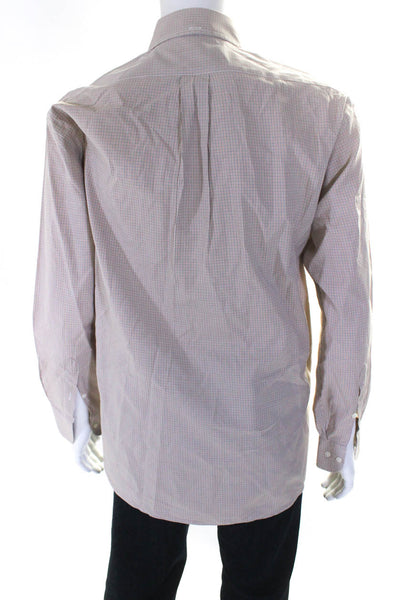 Canali Men's Long Sleeve Plaid Print Collared Button Down Shirt Orange Size M