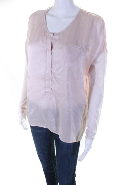 Go Silk Womens Silk Snap Buttoned High Low Long Sleeve Blouse Top Pink Size XS