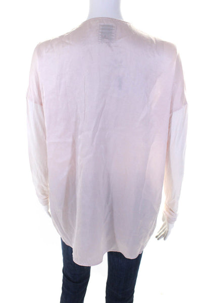 Go Silk Womens Silk Snap Buttoned High Low Long Sleeve Blouse Top Pink Size XS