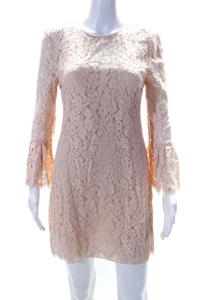 Rachel Zoe Womens Floral Lace Long Sleeve Mini Sheath Dress Light Pink Size 6