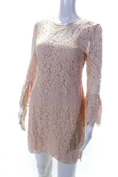 Rachel Zoe Womens Floral Lace Long Sleeve Mini Sheath Dress Light Pink Size 6