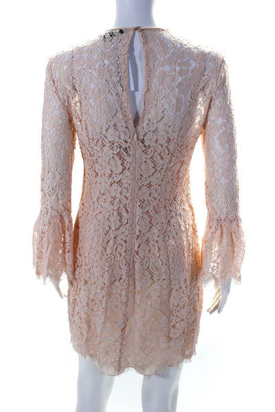 Rachel Zoe Womens Floral Lace Long Sleeve Mini Sheath Dress Light Pink Size 6