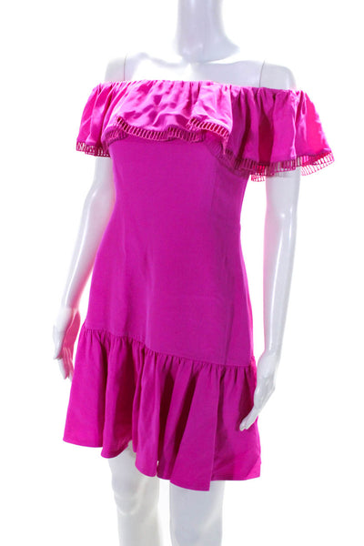 Rebecca Taylor Womens Off Shoulder Drop Waist Dress Hot Pink Silk Size 4