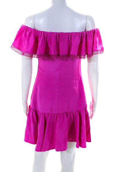 Rebecca Taylor Womens Off Shoulder Drop Waist Dress Hot Pink Silk Size 4