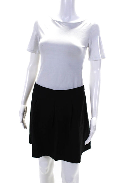 Theory Womens Inverted Pleat Woven Mini Circle Skirt Black Wool Size 8