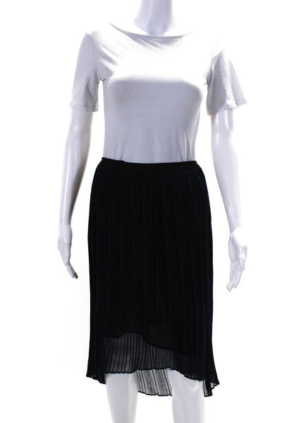 Velvet Womens Elastic Waist Pleated Midi A Line Skirt Navy Blue Size Small