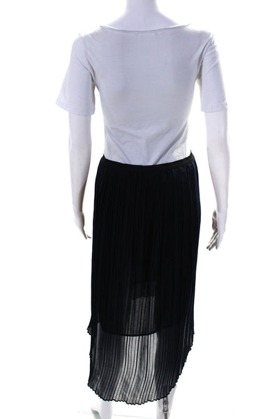 Velvet Womens Elastic Waist Pleated Midi A Line Skirt Navy Blue Size Small