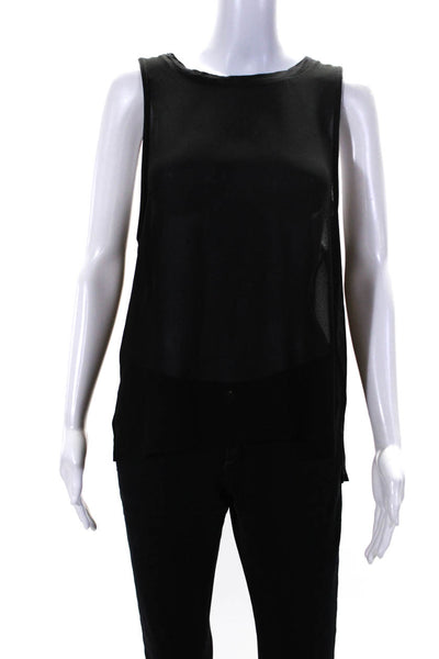 David Lerner Womens Crew Neck Chiffon Sleeveless Tank Top Blouse Black Small