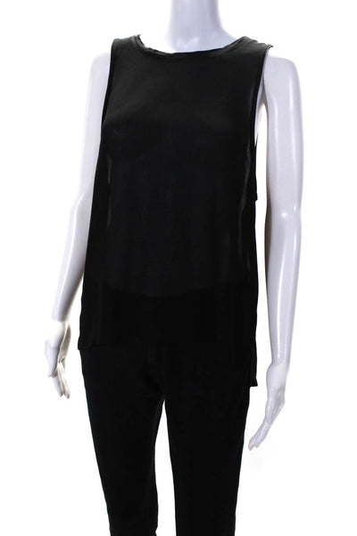 David Lerner Womens Crew Neck Chiffon Sleeveless Tank Top Blouse Black Small