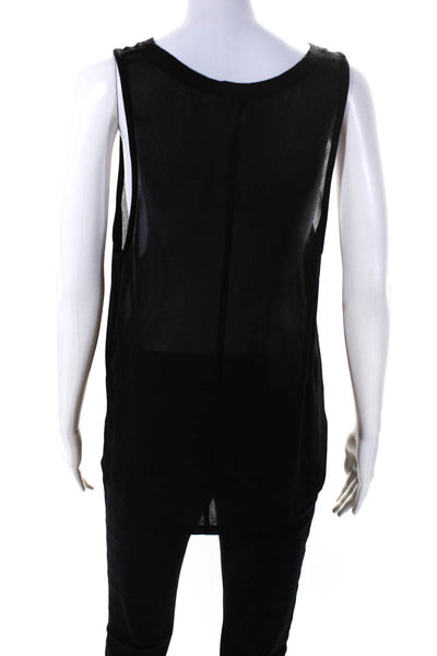 David Lerner Womens Crew Neck Chiffon Sleeveless Tank Top Blouse Black Small