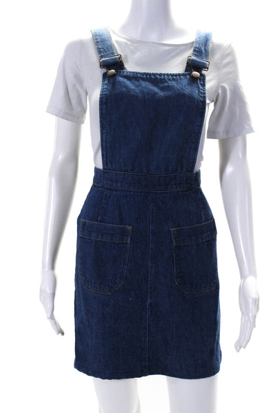 Wrangler Womens Square Neck Pocket Front Denim Overall Dress Blue Size 9-10
