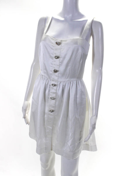 HVN Womens Sleeveless Crystal Heart Front Satin Shift Dress White Size 4