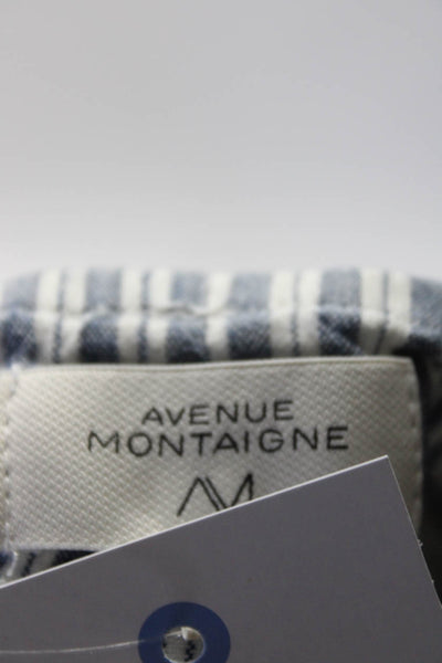 Avenue Montaigne Womens Linen Striped Wide Leg Elastic Waist Pants Blue Size 0