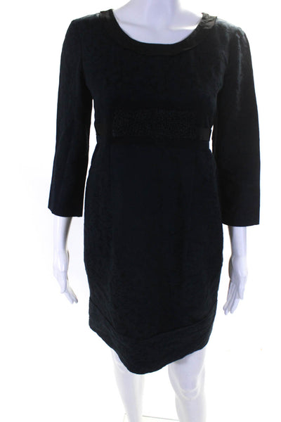 Vera Wang Womens 3/4 Sleeve Textured Zip Up Mini A-Line Dress Navy Blue Size 6