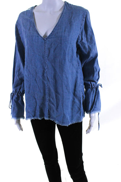 Rails Womens Long Sleeve V Neck Fringe Chambray Shirt Blue Size Small
