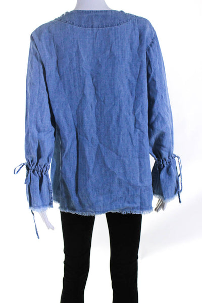 Rails Womens Long Sleeve V Neck Fringe Chambray Shirt Blue Size Small