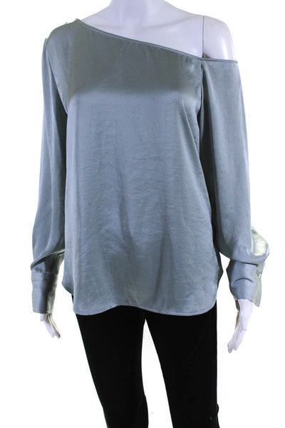 Theory Womens Long Sleeve Scoop Neck Boxy Satin Shirt Gray Size Small