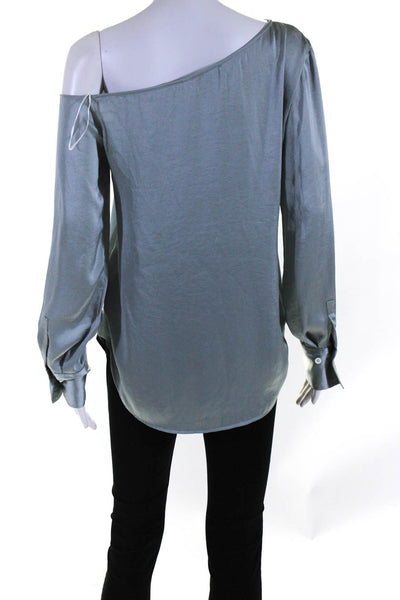 Theory Womens Long Sleeve Scoop Neck Boxy Satin Shirt Gray Size Small