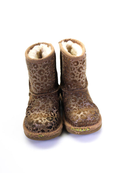 UGG Australia Girls Metallic Leopard Print Shearling Lined Boots Brown Size 10