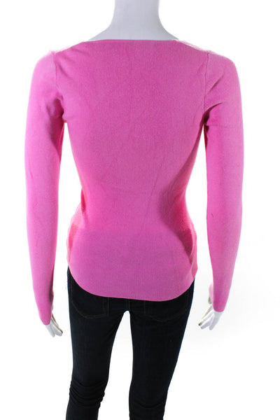 Minnie Rose Womens Ribbed Circle Hardware V-Neck Pullover Sweater Pink Size S