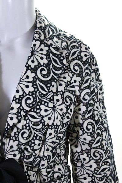 Classiques Entier Womens Linen Floral Ribbon Tie Blazer Jacket Black Size S