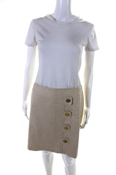 J. Mclaughlin Womens Cotton A-Line Front Buttons Knee Length Skirt Beige Size 6