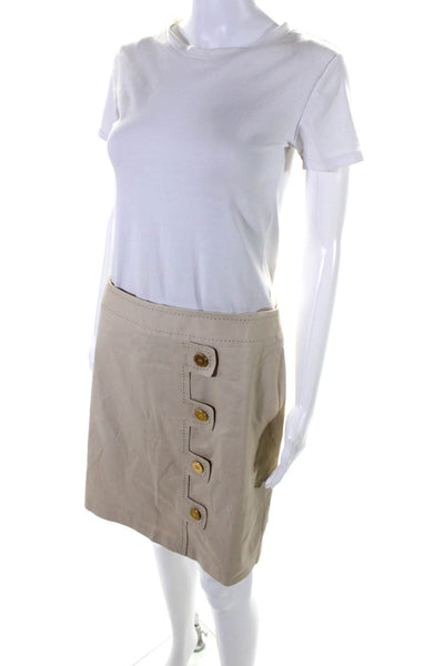 J. Mclaughlin Womens Cotton A-Line Front Buttons Knee Length Skirt Beige Size 6