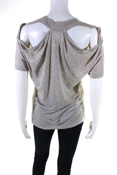 IRO Jeans Womens Splatter Print Cut Out Short Sleeve T-Shirt Beige Size XS