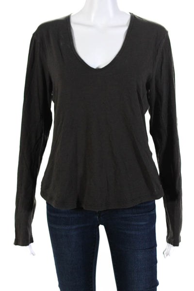 Standard James Perse Womens Cotton V-Neck Long Sleeve Basic Top Shirt Gray Size3