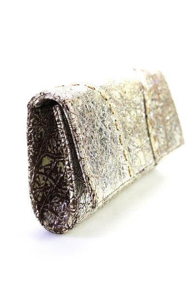 Sedgwick Crinkled Leather Metallic Envelope Snap Close Small Clutch Silver