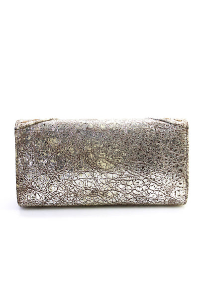 Sedgwick Crinkled Leather Metallic Envelope Snap Close Small Clutch Silver