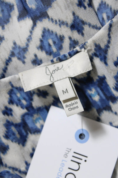 Joie Womens Silk Sleeveless Geometric V-Neck Blouse Top Blue & White Size Medium
