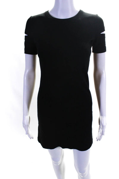Helmut Lang Women's Short Sleeve Cutout Ribbed Bodycon Dress Black Size XS