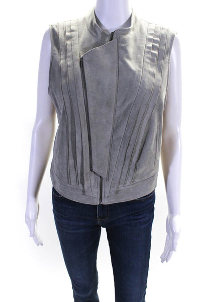 BCBGMAXAZRIA Women's Faux Suede Sleeveless Full Zip Vest Gray Size L