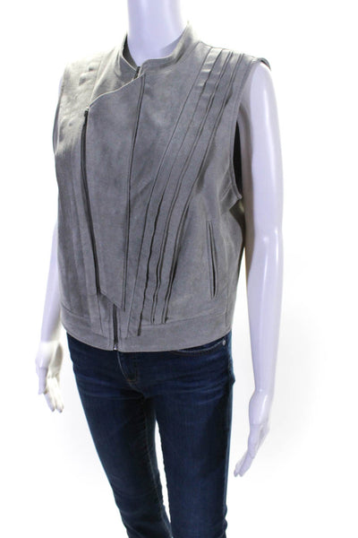 BCBGMAXAZRIA Women's Faux Suede Sleeveless Full Zip Vest Gray Size L