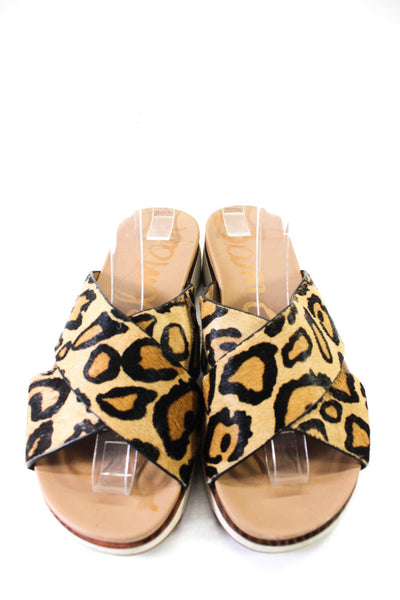 Sam Edelman Women's Ponyhair Animal Print Open Toe Cross Sandals Brown Size 5.5