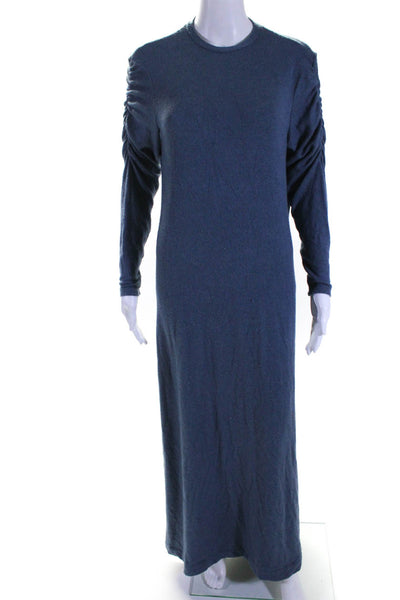 Jackie 'O Womens Knit Crew Neck Ruched Long Sleeve Long Maxi Dress Blue Size M