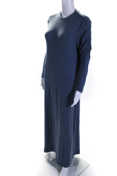 Jackie 'O Womens Knit Crew Neck Ruched Long Sleeve Long Maxi Dress Blue Size M