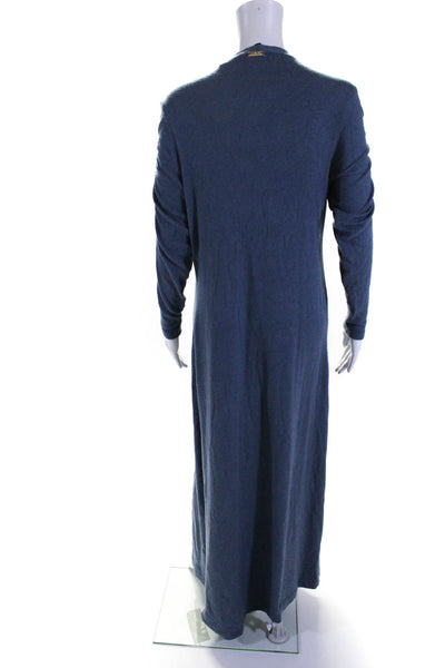 Jackie 'O Womens Knit Crew Neck Ruched Long Sleeve Long Maxi Dress Blue Size M