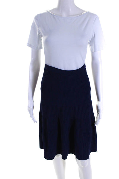 Kerisma Womens Rayon Knit Ribbed High-Rise Textured A-Line Skirt Navy Blue SizeM