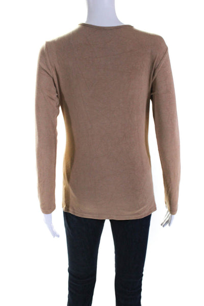 BLANK Womens Rayon Knit Long Sleeve Crew Neck Henley Shirt Top Light Brown SizeM