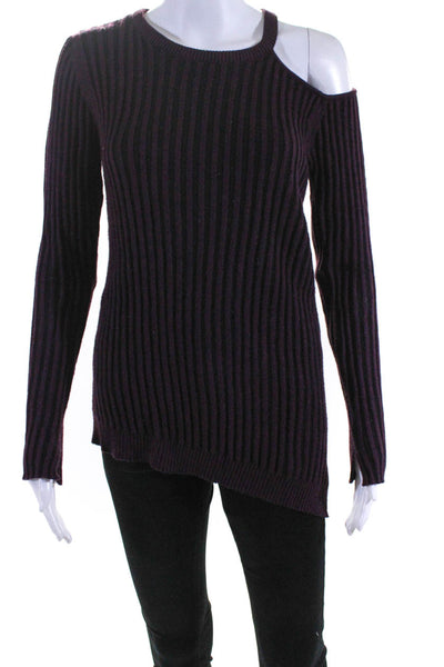 Feel The Piece Womens Cold Shoulder Ribbed Sweater Purple Black Size M/L