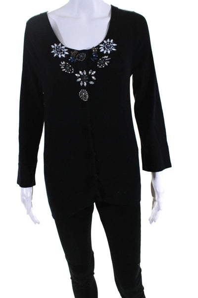 Charlotte Tarantola Womens Button Front Crystal Cardigan Sweater Black Medium