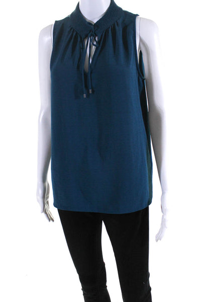 Brochu Walker Womens Sleeveless Tie V Neck Boxy Top Blouse Blue Size Small