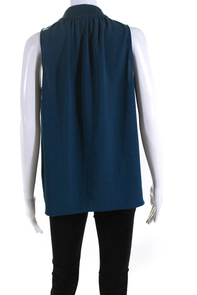 Brochu Walker Womens Sleeveless Tie V Neck Boxy Top Blouse Blue Size Small