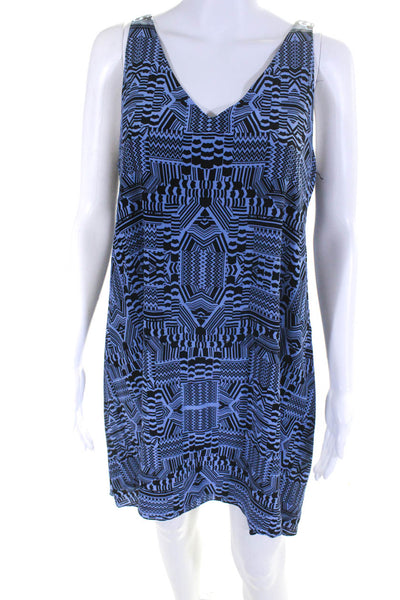 Nanette Lepore Womens Geometric V Neck Sleeveless Tank Dress Blue Black Size S