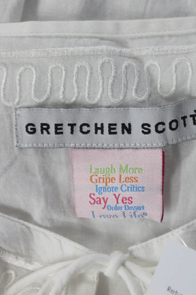 Gretchen Scott Womens Embroidered 3/4 Sleeved V Neck Tunic Blouse White Size M