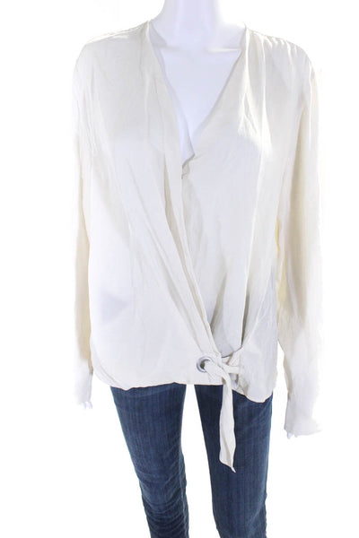 Rag & Bone Womens V Neck Long Sleeved Sheer Wrap Tied Front Blouse Cream Size L