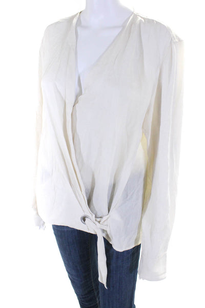 Rag & Bone Womens V Neck Long Sleeved Sheer Wrap Tied Front Blouse Cream Size L