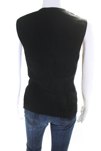 Theory Womens Tied Front Pleated V Neck Sleeveless Tank Top Blouse Black Size L